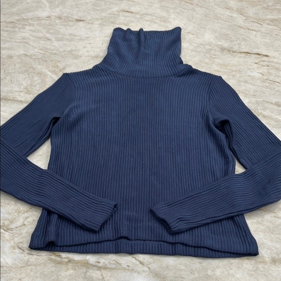 Club Monaco Meredy Ribbed Turtleneck Top | French Blue | XXS - Picture 4 of 11